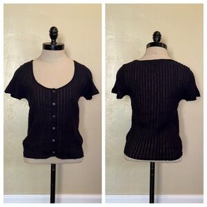 PAIGE Anthy Tee Cropped Short Sleeve Scoop Neck Top Black Size Medium